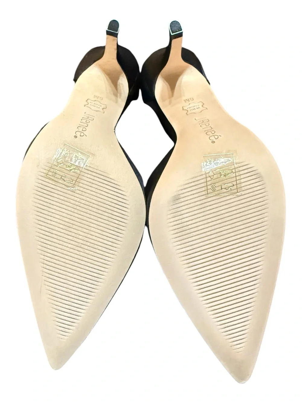 J. Reneé Bicarr Black Satin Rhinestone Pointed Toe Heels Size 6M NIB